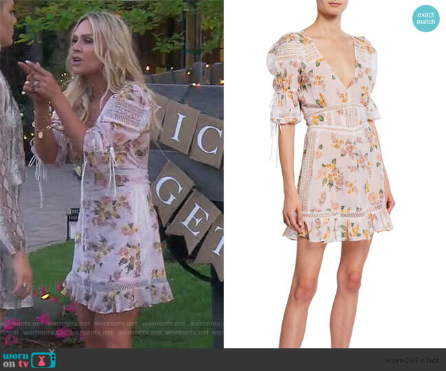 For Love & Lemons Isadora Lace-Trim Floral Dress worn by Tamra Judge on The Real Housewives of Orange County