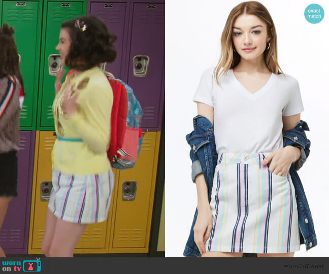 Forever 21 Multicolor Stripe Denim Mini Skirt worn by Hannah (Merit Leighton) on Alexa & Katie