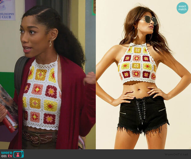 Forever 21 Floral Crochet Crop Top worn by Reagan (Iman Benson) on Alexa & Katie