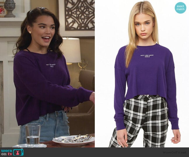 Forever 21 Not Like Most Girls Graphic Top worn by Alexa Mendoza (Paris Berelc) on Alexa & Katie