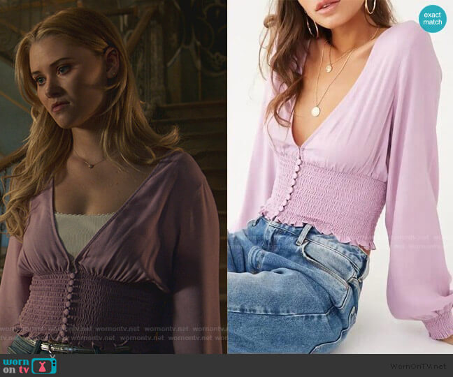 Forever 21 Plunging Smocked Top worn by Karolina Dean (Virginia Gardner) on Marvels Runaways