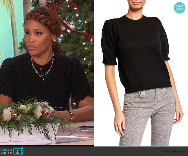Frame Shirred Sustainable Cashmere Puff-Sleeve Sweater worn by Eve on The Talk