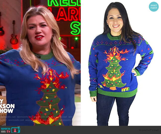 FunQi Christmas Tree Ugly Christmas Sweater worn by Kelly Clarkson on The Kelly Clarkson Show