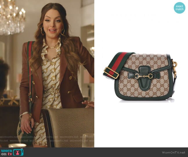 Gucci Lady Web GG Canvas Shoulder Bag worn by Fallon Carrington (Elizabeth Gillies) on Dynasty