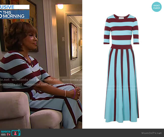 Gabriela Hearst Capote Striped Wool-Blend Midi Dress worn by Gayle King on CBS Mornings