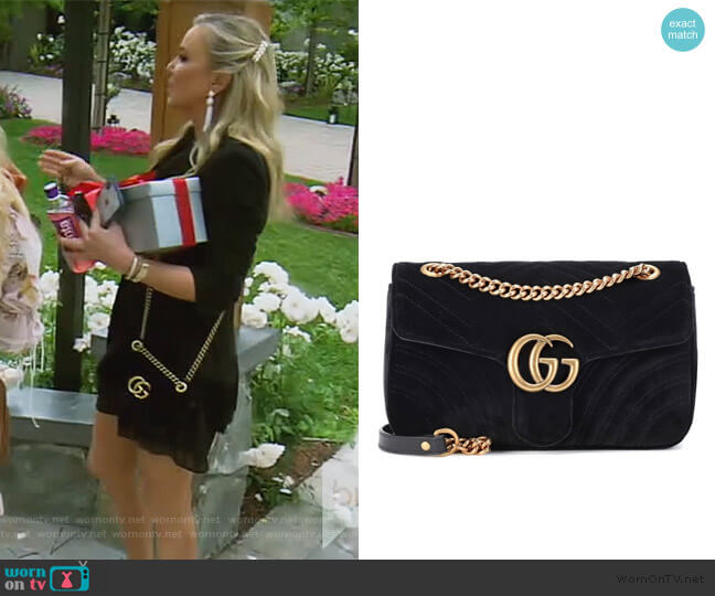 Gucci GG Marmont Small velvet shoulder bag worn by Shannon Beador on The Real Housewives of Orange County