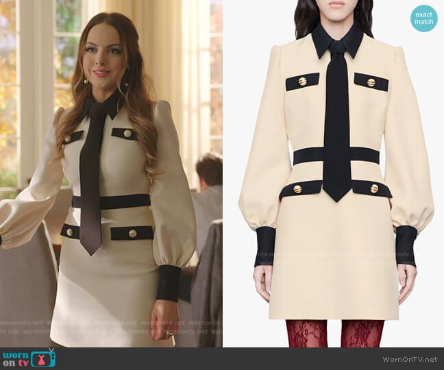 Gucci Long Sleeve Cady Crepe Dress with Removable Tie worn by Fallon Carrington (Elizabeth Gillies) on Dynasty