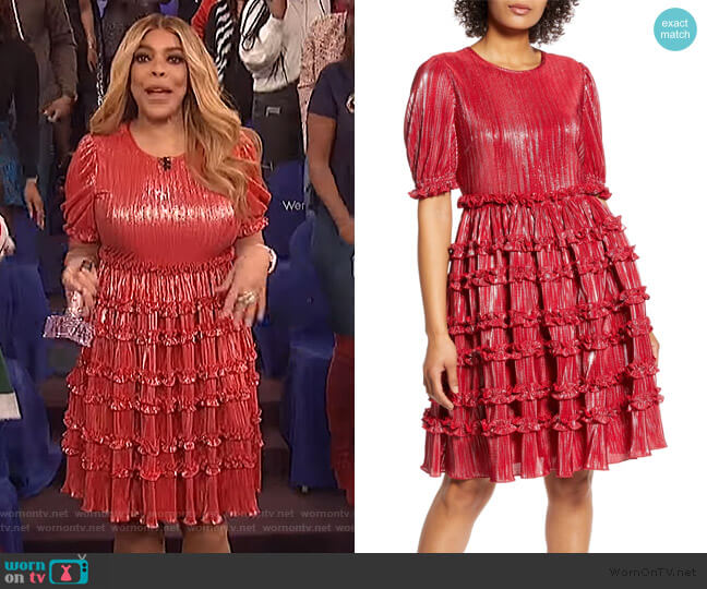 Halogen x Atlantic-Pacific Ruffle Plisse Dress worn by Wendy Williams on The Wendy Williams Show