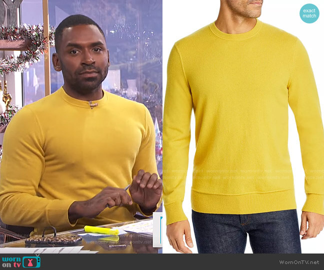 Theory Hilles Cashmere Crewneck Sweater worn by Justin Sylvester on E! News
