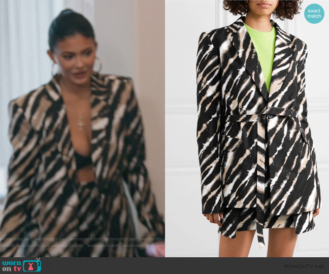 House of Holland Belted zebra-print cotton-canvas blazer worn by Kylie Jenner on Keeping Up with the Kardashians