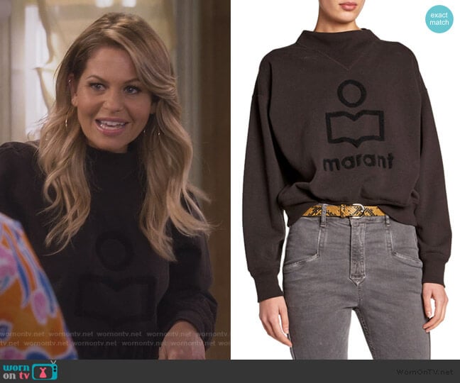 Etoile Isabel Marant Moby Textured Logo Pullover Sweatshirt worn by DJ Tanner-Fuller (Candace Cameron Bure) on Fuller House