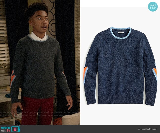 J. Crew Kids cotton crewneck sweater with lightning bolts worn by Jack Johnson (Miles Brown) on Black-ish