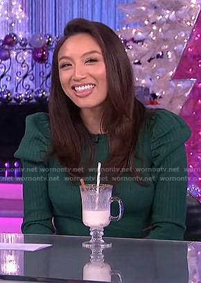 Jeannie’s green ribbed puff sleeve sweater on The Real
