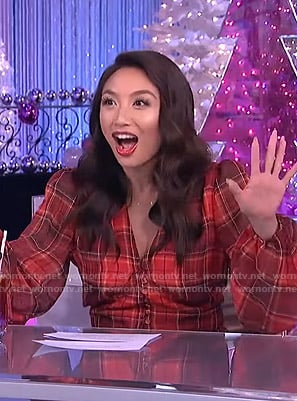 Jeannie’s red plaid v-neck blouse on The Real