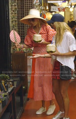 Kameron’s red and pink striped blouse and skirt on The Real Housewives of Dallas