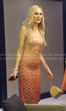 Kameron’s sequin fan print sheath dress on The Real Housewives of Dallas