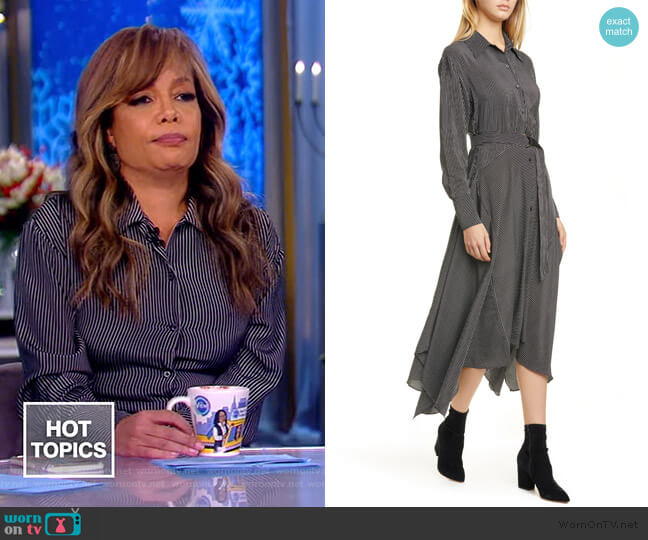 La Ligne Directional Stripe Belted Long Sleeve Silk Shirtdress worn by Sunny Hostin on The View
