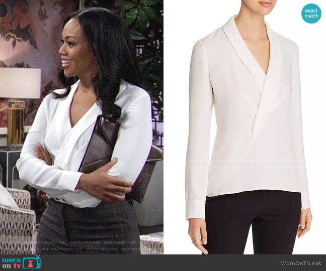 Lafayette 148 New York Carita Blouse worn by Amanda Sinclair (Mishael Morgan) on The Young and the Restless