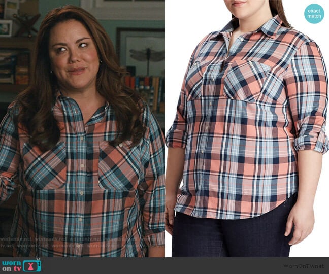 Lauren Ralph Lauren Plus Relaxed-Fit Plaid Cotton Button-Down Shirt worn by Katie Otto (Katy Mixon) on American Housewife