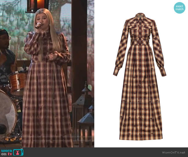 Lena Hoschek Dallas Western Checked Cotton Maxi Dress worn by Kelly Clarkson on The Voice