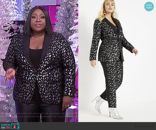 Eloquii Leopard Brocade Blazer worn by Loni Love on The Real