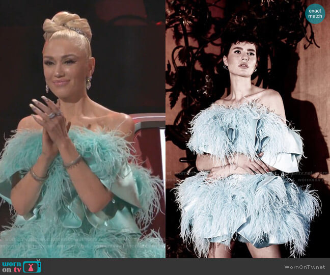 Loulou Mini Ruffle and Feathers Dress worn by Gwen Stefani on The Voice
