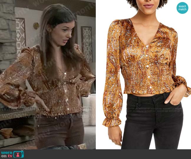 Lucy Paris Paisley Smocked Cropped Top worn by Willow Tait (Katelyn MacMullen) on General Hospital