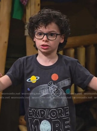 Matteo’s black Explore More print tee  on Bunkd