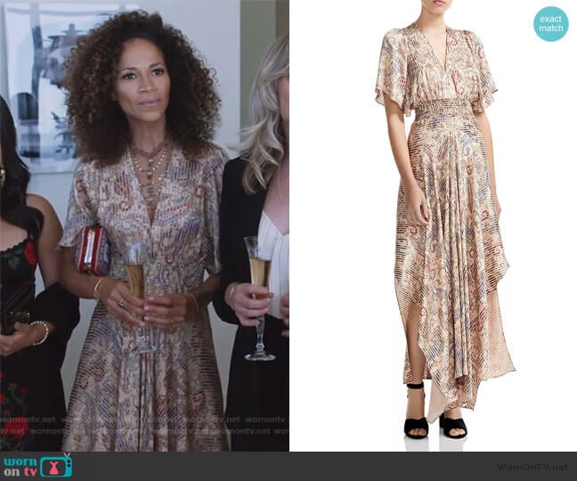 Maje Rachel Smocked Paisley-Print Maxi Dress