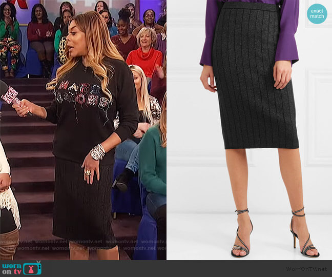 Marc Jacobs Ribbed stretch-Lurex pencil skirt worn by Wendy Williams on The Wendy Williams Show