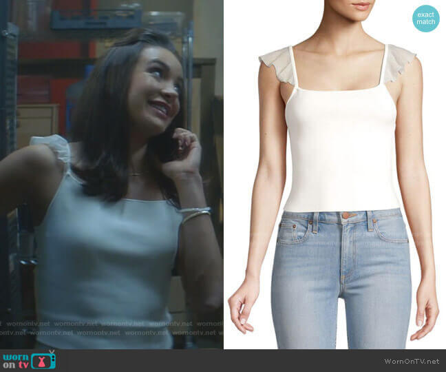 Alice + Olivia Marg Ruffle-Strap Crop Top worn by Bess (Maddison Jaizani) on Nancy Drew