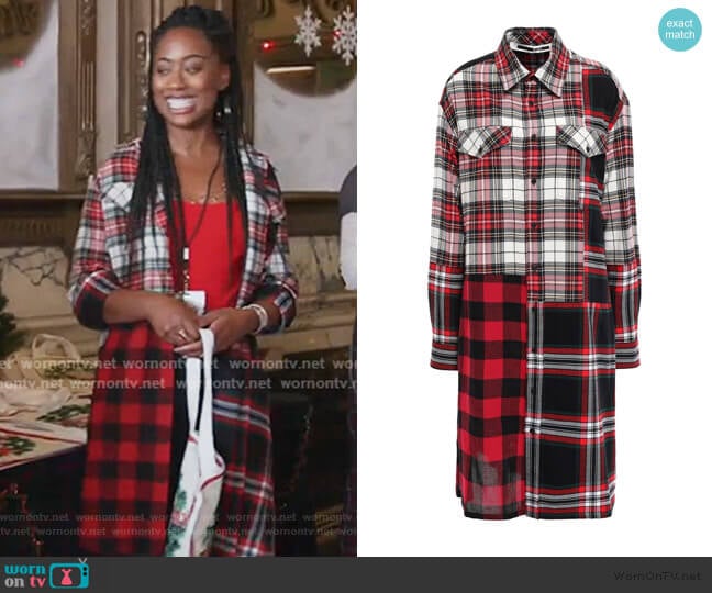 McQ Alexander McQueen Patchwork-effect checked cotton and wool-blend shirt dress worn by Malika Williams (Zuri Adele) on Good Trouble