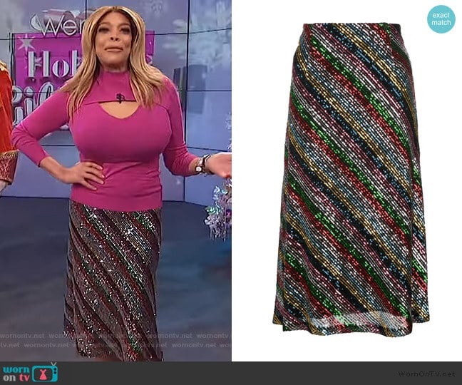 Milly Sequinned Midi Skirt worn by Wendy Williams on The Wendy Williams Show