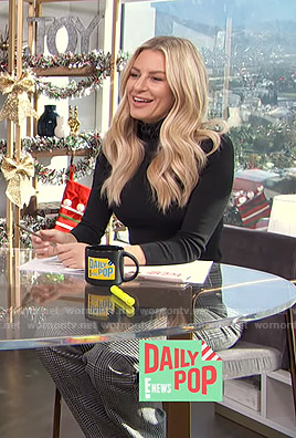 Morgan’s black sweater and houndstooth pants on E! News Daily Pop