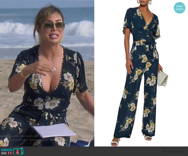 Nicholas Cropped belted floral-print silk-crepe top worn by Kelly Dodd on The Real Housewives of Orange County