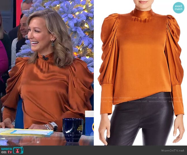 Notes du Nord Missy Balloon Sleeve Silk Blouse worn by Lara Spencer on Good Morning America