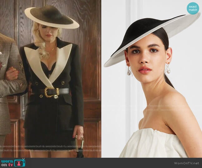 Philip Treacy Two-tone sinamay straw hat worn by Alexis Carrington (Elaine Hendrix) on Dynasty