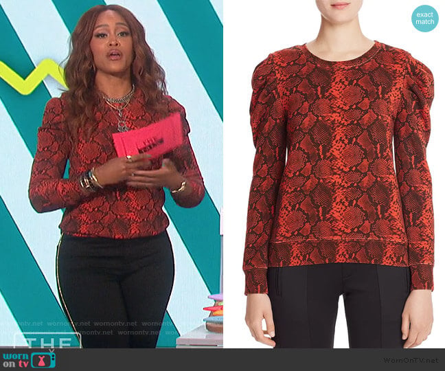 Pam & Gela Puff-Shoulder Snake Print Sweatshirt worn by Eve on The Talk