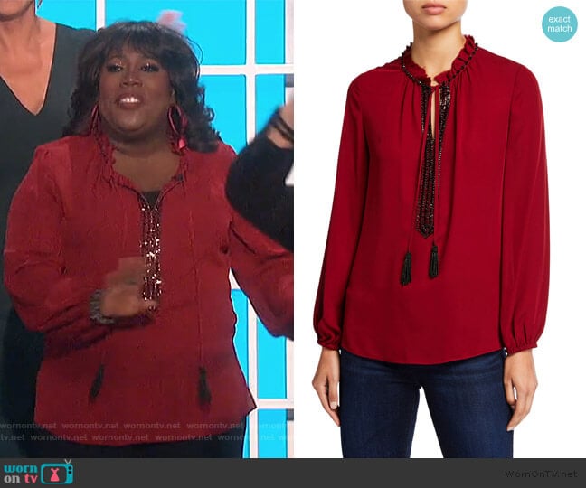 Kobi Halperin Paula Embellished Silk Blouse worn by Sheryl Underwood on The Talk