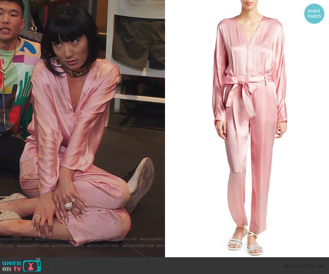3.1 Phillip Lim Belted Satin Jumpsuit worn by Mei Lin (Poppy Liu) on Sunnyside