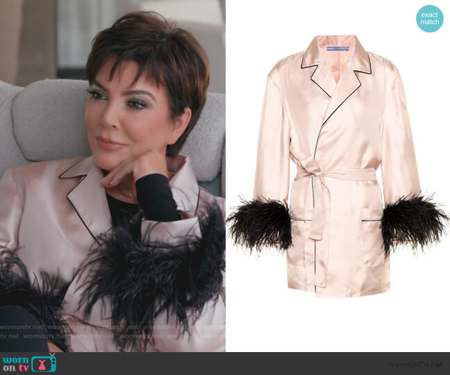 Prada Feather trimmed silk shirt worn by Kris Jenner on Keeping Up with the Kardashians