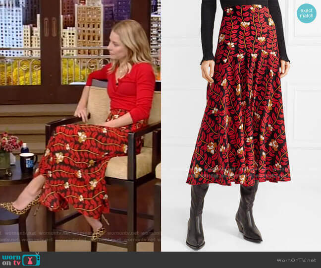 Sonia Rykiel Printed Midi Skirt worn by Kelly Ripa on Live with Kelly and Mark