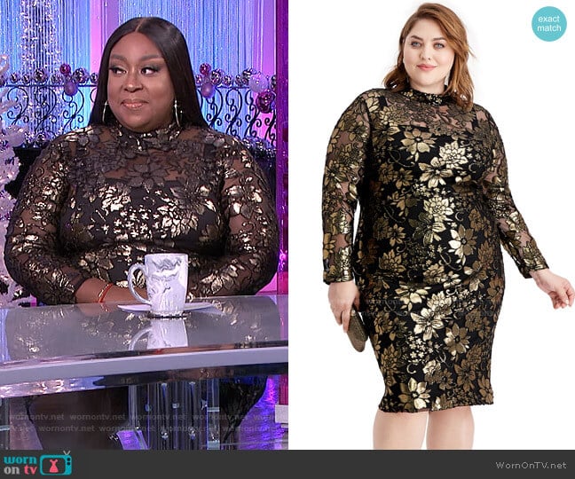 RACHEL Rachel Roy Plus Size Metallic Mock-Neck Dress worn by Loni Love on The Real