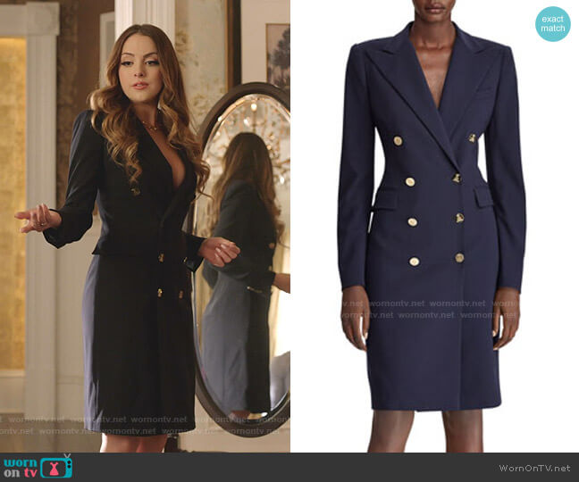 Ralph Lauren Collection Wellesley Double-Breasted Wool Coat Dress worn by Fallon Carrington (Elizabeth Gillies) on Dynasty
