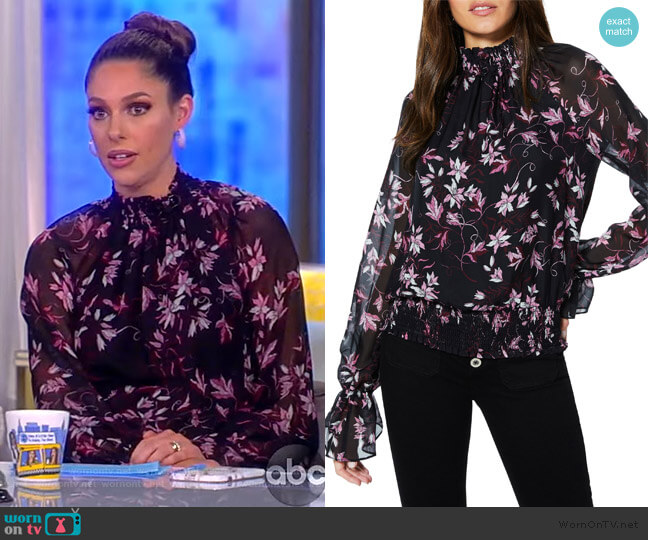 Ramy Brook Keisha Smocked Silk Blouse worn by Abby Huntsman on The View
