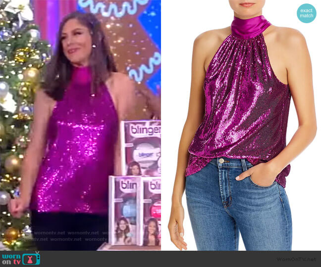 Ramy Brook Lori Sequin High-Neck Top worn by Abby Huntsman on The View