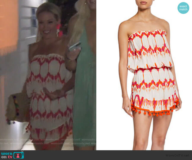 Ramy Brook Marcie Strapless Coverup Dress with Pompoms worn by Braunwyn Windham-Burke on The Real Housewives of Orange County