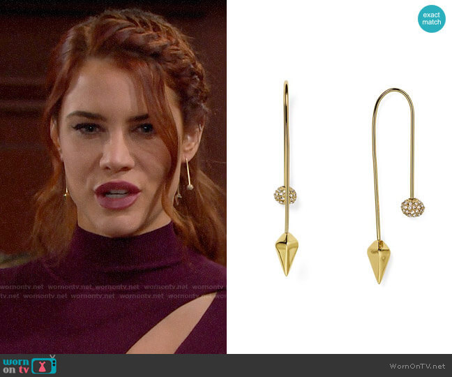 Rebecca Minkoff Pavé Ball Threader Earrings worn by Sally Spectra (Courtney Hope) on The Bold and the Beautiful