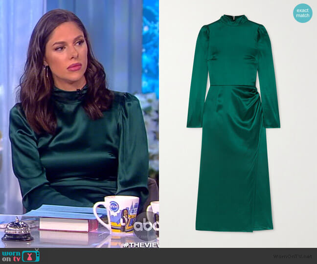 Reformation Carmelina gathered silk-satin midi dress worn by Abby Huntsman on The View