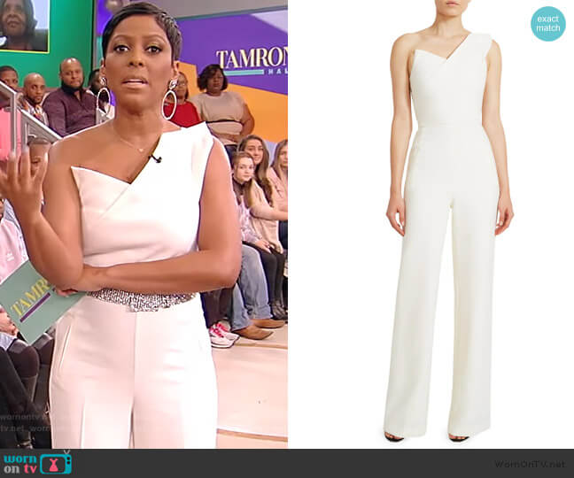 Roland Mouret Platano one-shoulder wool-crepe jumpsuit worn by Tamron Hall on Tamron Hall Show